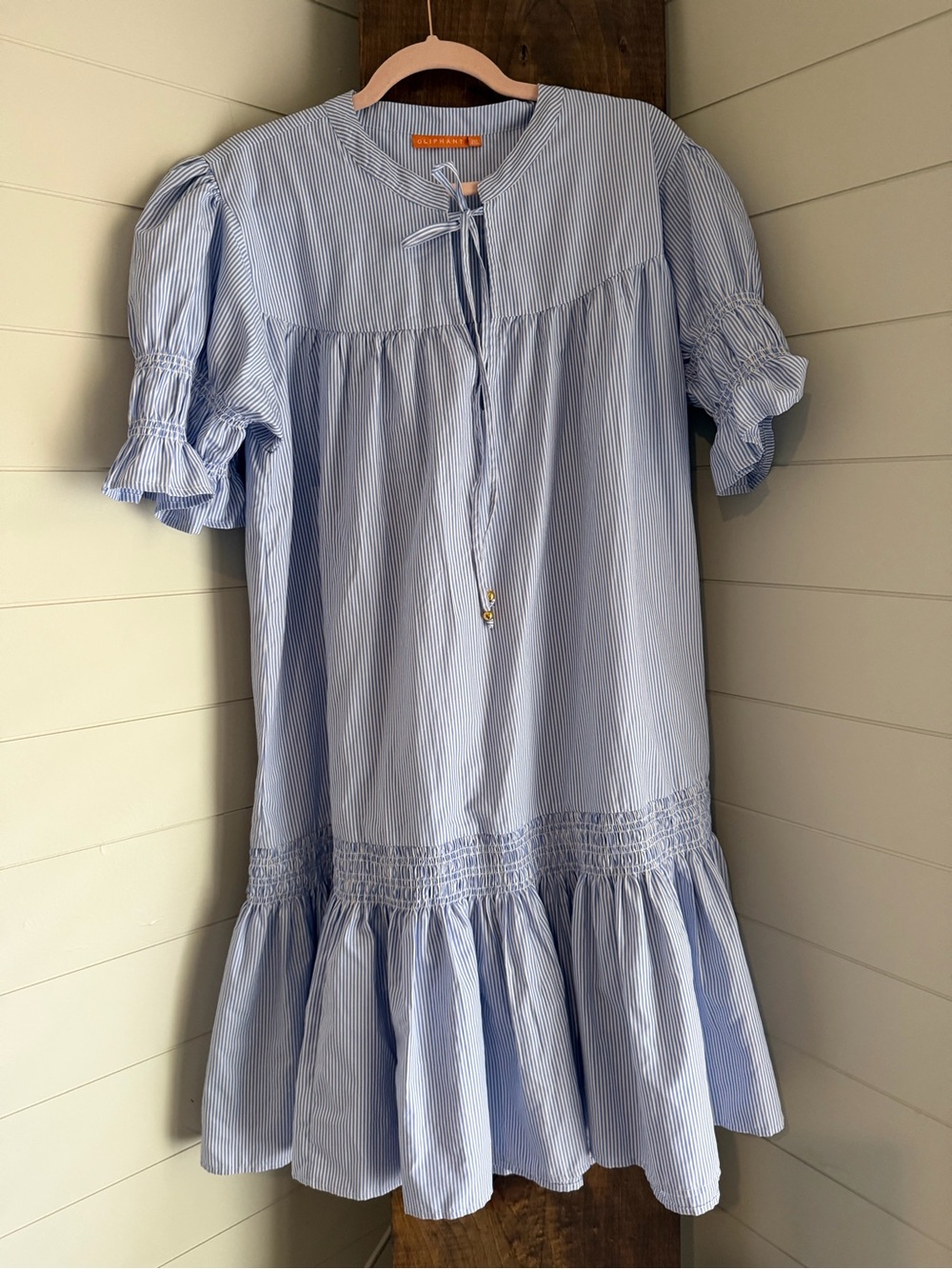 Oliphant Light Blue Pinstripe Mini Dress